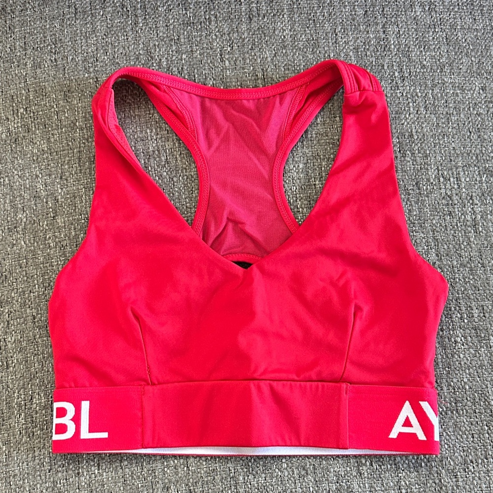 AYBL Red Core Seamless Sports Bra Mesh Open Back Gym Training Top Size M